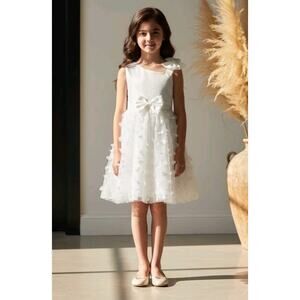 White Tulle Overlay Easter Pagent Church Party Butterfly Dress Size 12mo